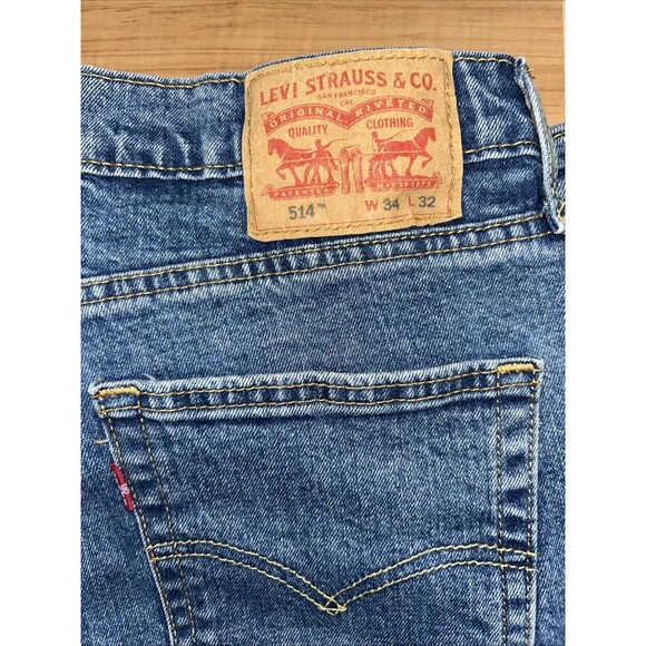 Levis 514 Jeans Mens 34x32 Blue Straight Fit Denim Medium Wash Casual - Picture 3 of 11